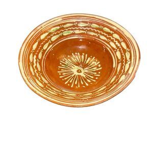 1920's Mexican Bandera Tlaquepaque Tonala Slip Redware Clay Folk Art Bowl